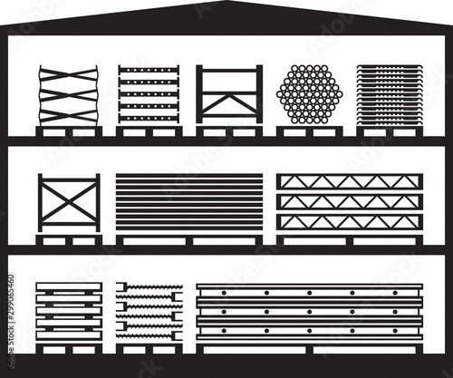 Warehouse with construction scaffolding - vector illustration
