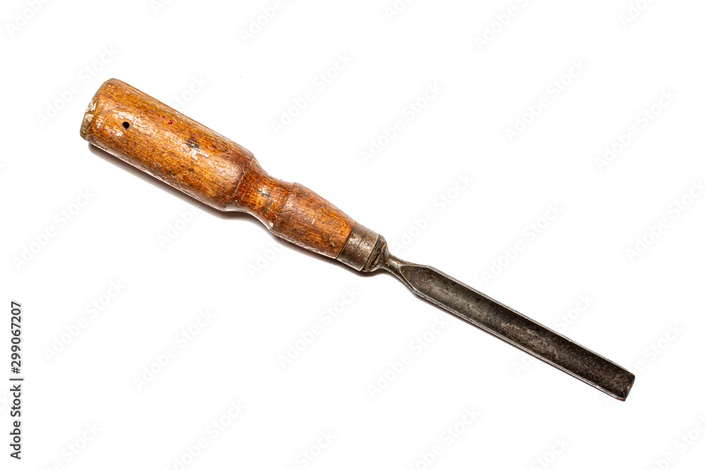 Gouging Chisel, wood working hand tool used by Carpenters, isolated on a white background. Gouging Chisel, wood working hand tool used by Carpenters, isolated on a white background.
