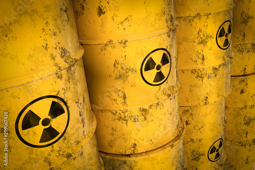Yellow radioactive waste barrels - nuclear waste dumping concept