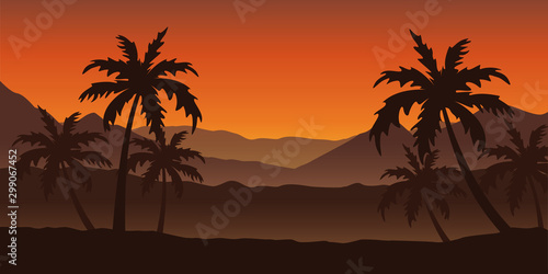 beautiful palm tree silhouette landscape in orange colors vector illustration EPS10 © krissikunterbunt