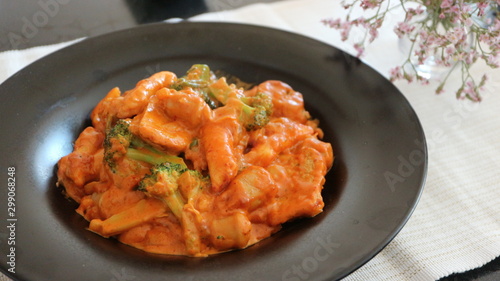 Tteokbokki, rice cake with korean hot sauce, pepper sauce, korean food