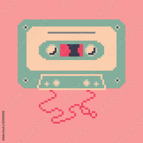 Cassette tape. Retro vintage mixtape . Vector pixel art illustration. 8 bit