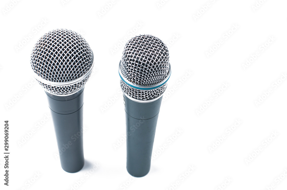 Microphone isolated on white background.Copy space. Microphone isolated on white background.Copy space.