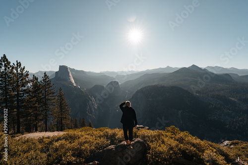 Yosemite Valley View with Halfdome and Waterfalls in the Background photo