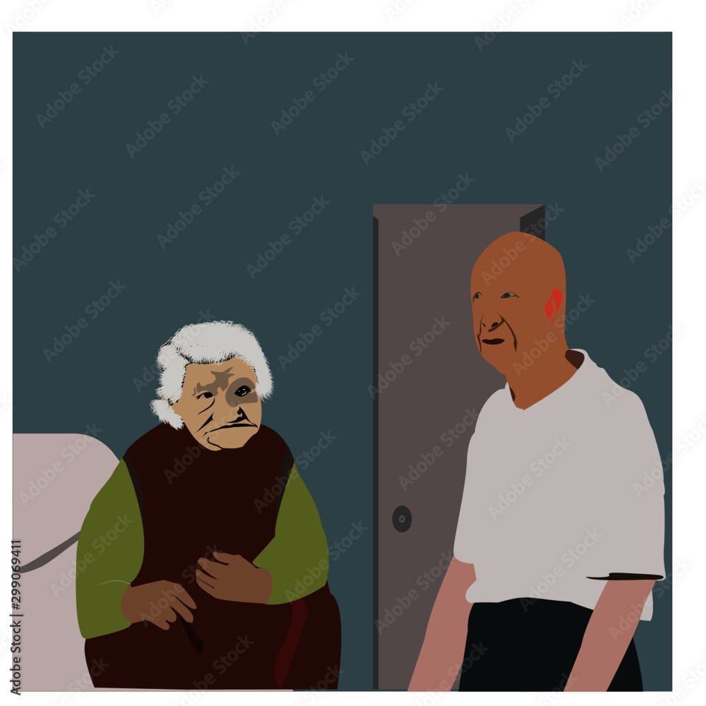 old man and woman in a room scene old man and woman in a room scene