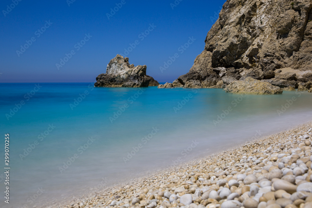 beautiful Milos beach and deep blue sea on Lefkada island in Greece