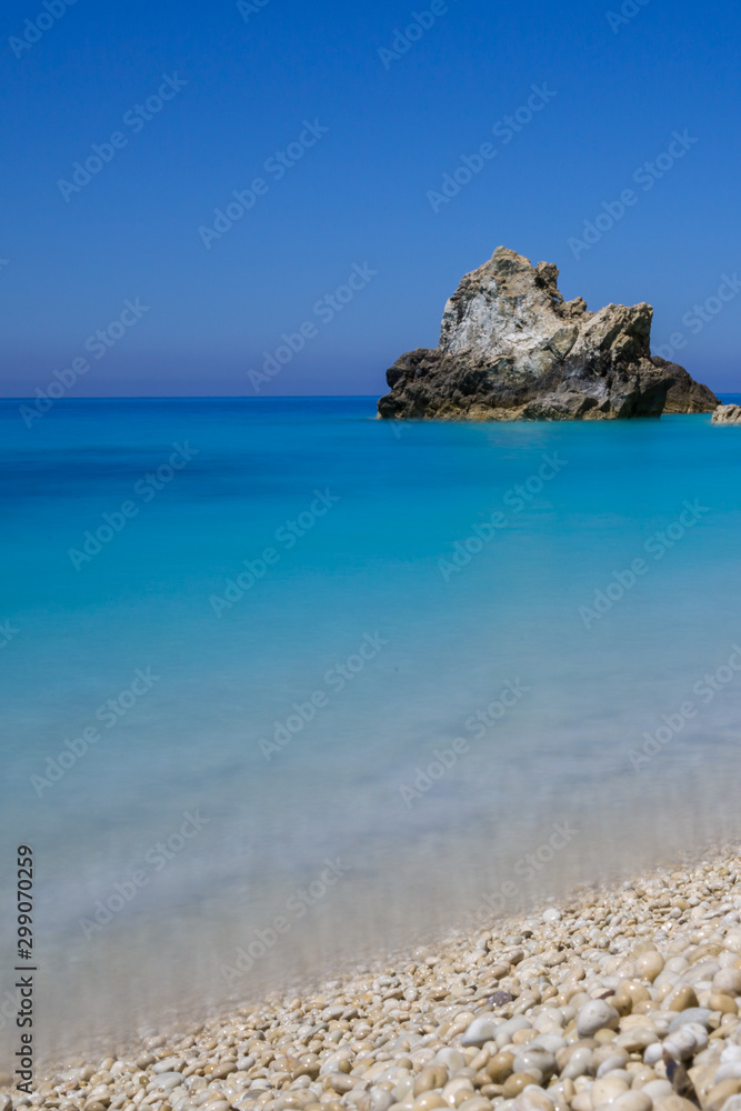 Milos beach and deep blue sea on Lefkada island in Greece