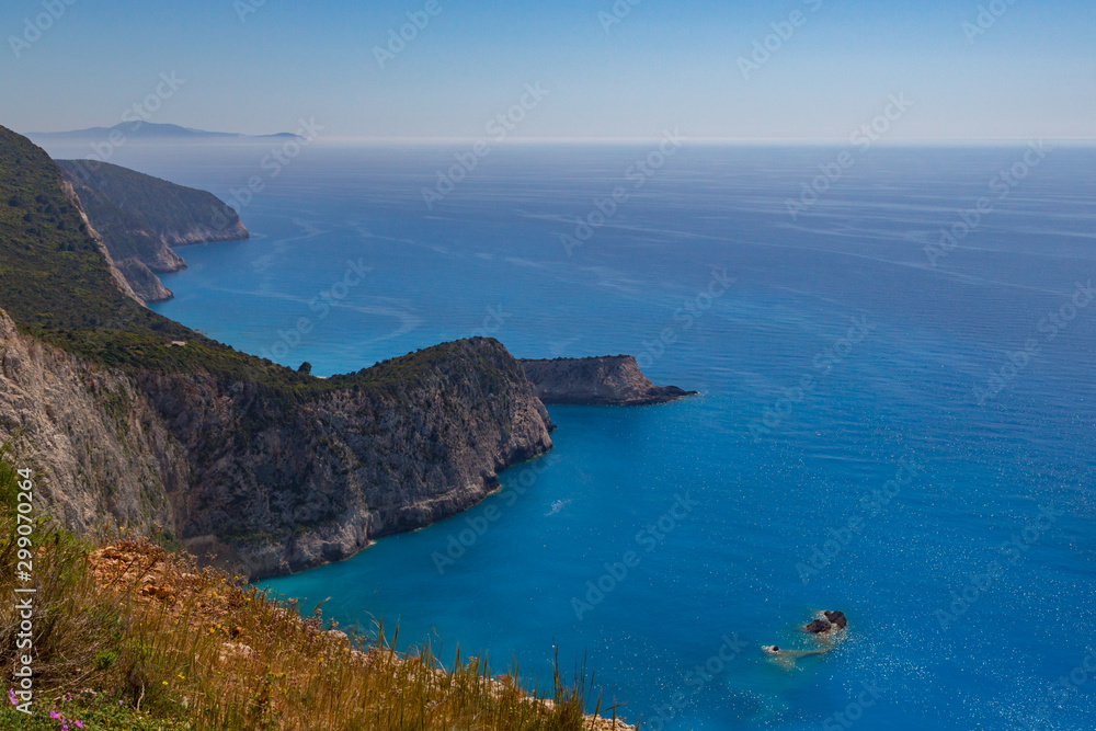 west coast of  Lefkada island in Greece with blue sea and sky