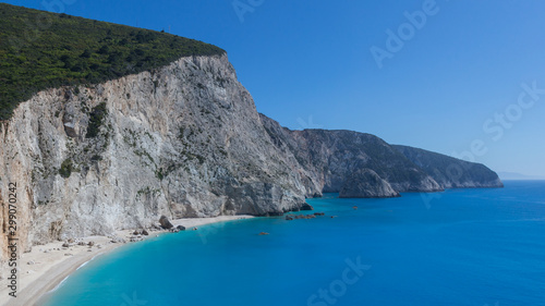 Katsiki beach on Lefkada island in Greece with blue sea and sky