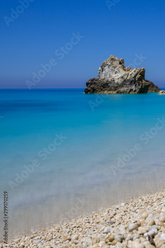 Milos beach and deep blue sea on Lefkada island in Greece