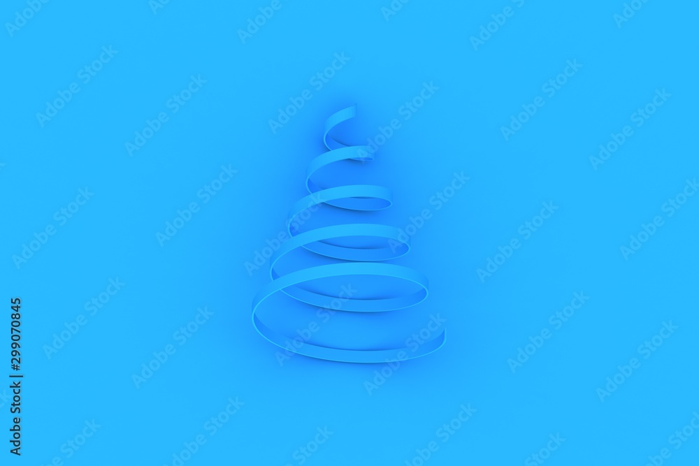 abstract christmas tree-ribbon coil metallic blue glossy reflection christmas holiday new year concept 3d rendering minimal blue background abstract christmas tree-ribbon coil metallic blue glossy reflection christmas holiday new year concept 3d rendering minimal blue background