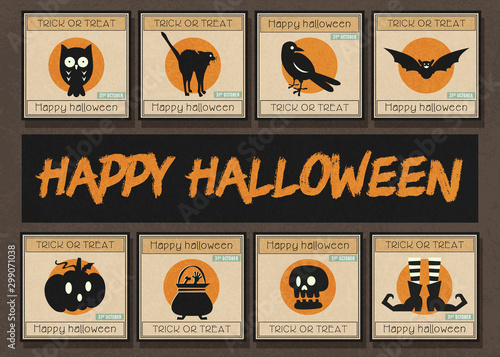 Happy halloween square banner template set.
