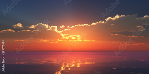 Beautify sunset over sea  sun ray