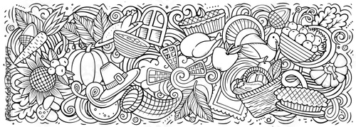 Happy Thanksgiving hand drawn cartoon doodles illustration.