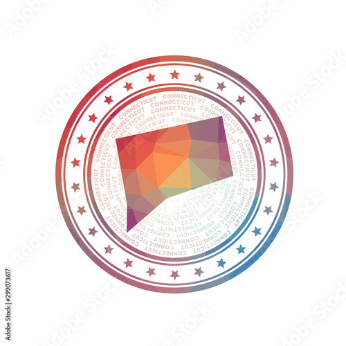 Flat low poly stamp of Connecticut. Polygonal Connecticut badge. Trendy vector logo of the US state.