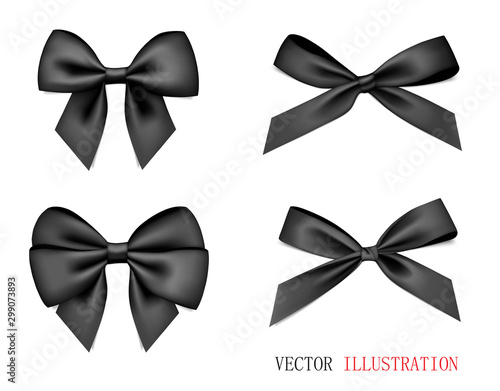 Set of different black bows for holiday design isolated. Vector.