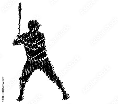baseball player scribble silhouette artwork - vector