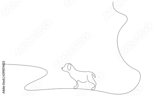 Dog silhouette one line drawing, vector illustration
