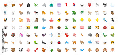 All Animals Vector Icons. Emoji Set. Colorful Wildlife Symbols. Animal Face, Head Emojis, Emoticons Set, Collection – Vector