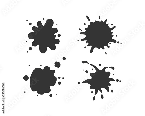 Black paint blots collection of vector icons. Cartoon paint splatters and ink splashes.