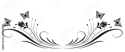 Vintage floral ornament with butterfly for greeting card isolated on white