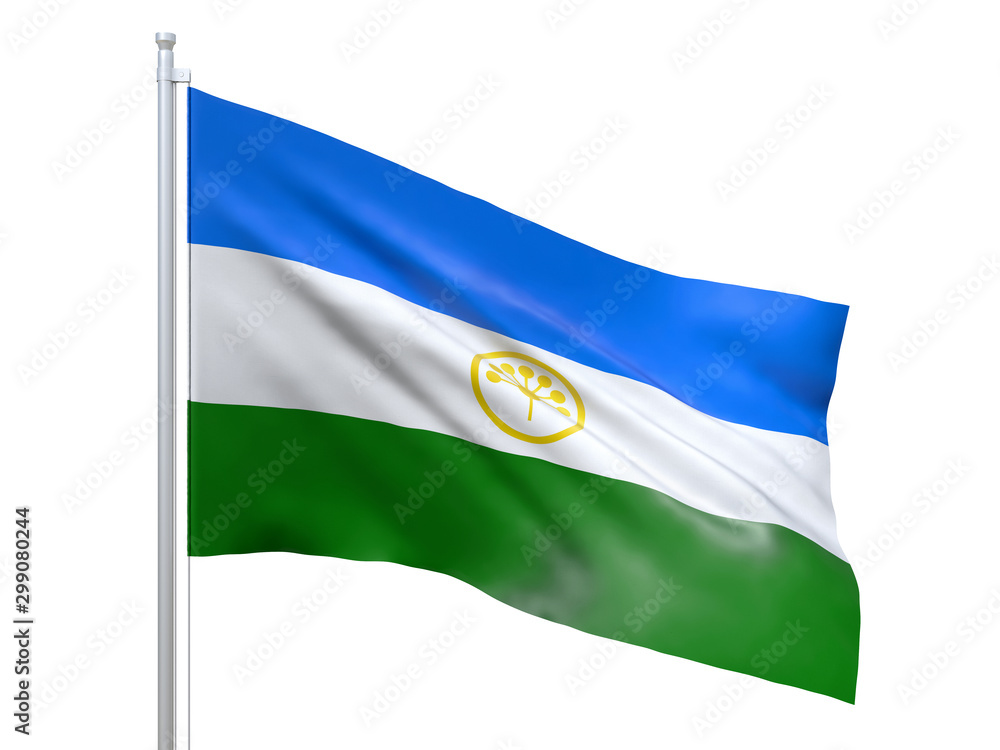Φωτογραφία Bashkortostan Republic (Federal subject of Russia) flag waving on white background, close up, isolated