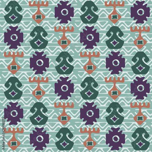 abstract seamless repeat pattern with several motifs