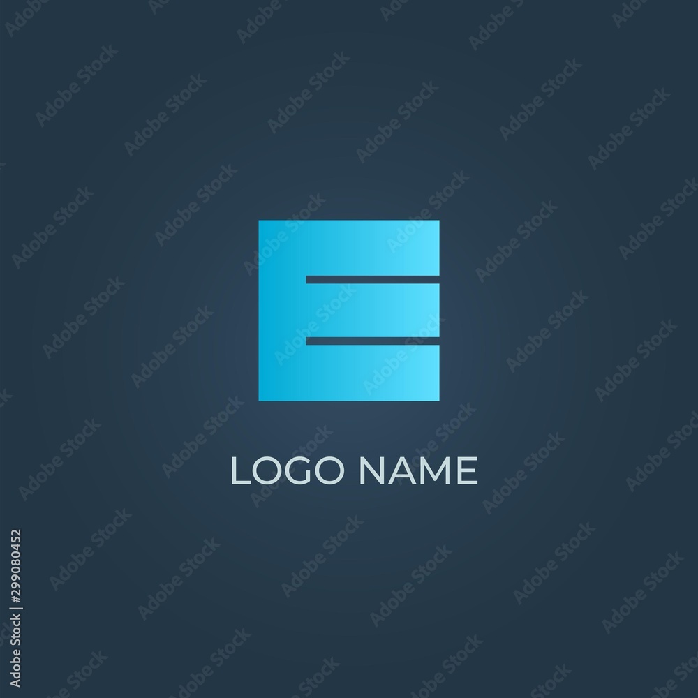 Alphabet letter E logo with blue element with isoloated teal background Alphabet letter E logo with blue element with isoloated teal background
