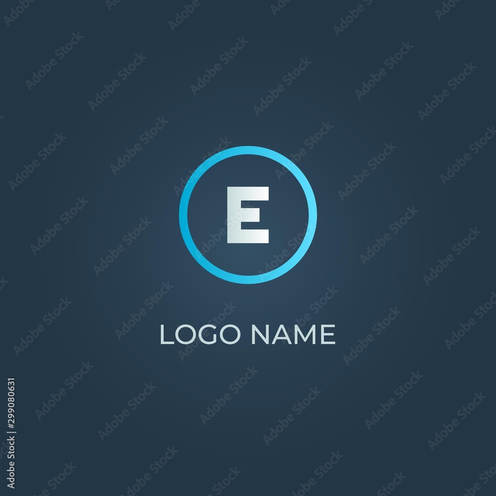 Alphabet E letter design with blue and silver colours Alphabet E letter design with blue and silver colours