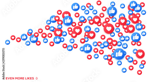Bunch of like and appreciate emoji icons, thumb up stream video chat and social network. Heart and thump icons for love and respect. Vector illustration in 3d style.