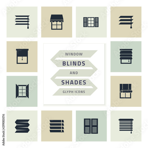 Vector glyph icons set window blinds and shades