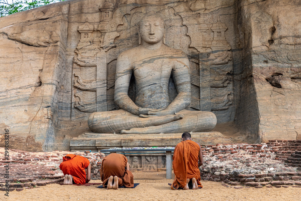 Polonnaruwa. Sri Lanka. Gal Vihara Buddhist Statue. Vertical photo