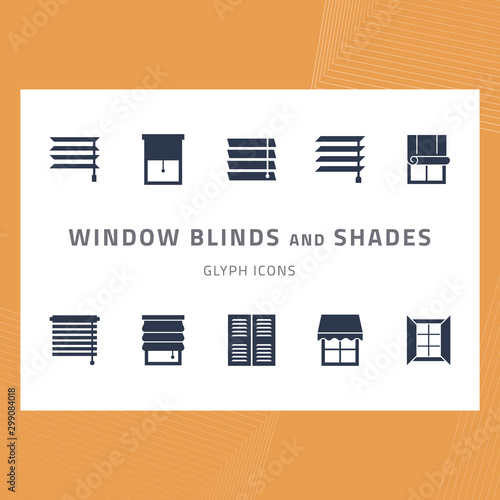 Vector glyph icons set window blinds and shades