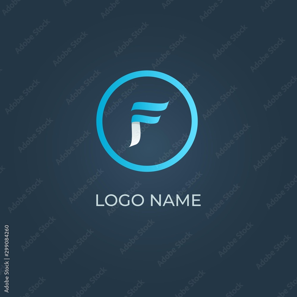Alphabet letter F with gradient blue colour in circle and isolated teal background Alphabet letter F with gradient blue colour in circle and isolated teal background