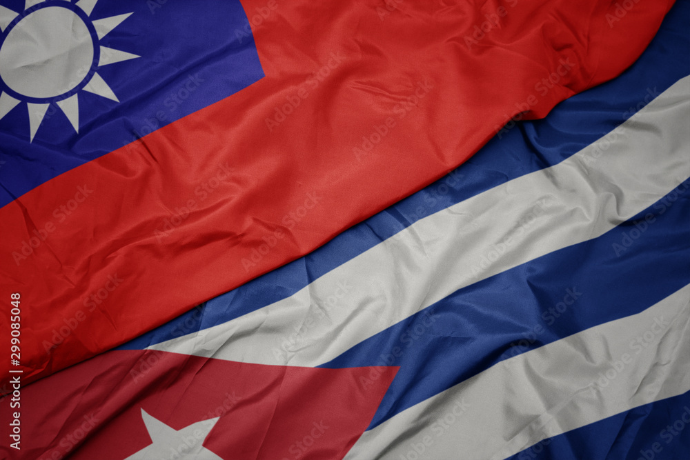 waving colorful flag of cuba and national flag of taiwan. waving colorful flag of cuba and national flag of taiwan.