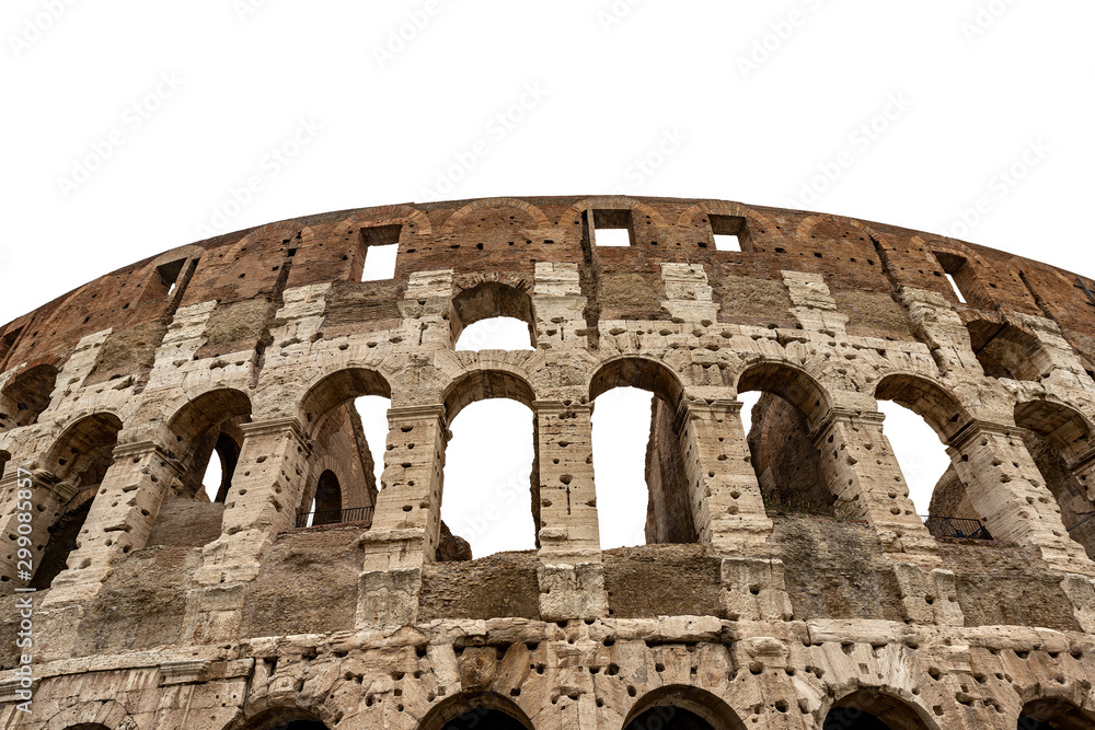 Colosseo of Rome isolated on white background, Amphitheatrum Flavium 72 a.D. Ancient Coliseum or Colosseum. UNESCO world heritage site. Latium, Italy, Europe