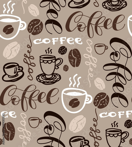 But First Coffee - cute hand drawn doodle lettering postcard pattern background © jane55
