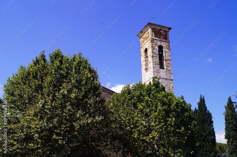 Bell tower of Santa Maria Del Rosario church, Poggio a Caiano, Tuscany, Italy