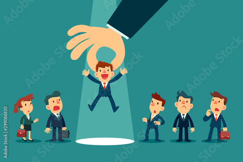 employer hand choosing a businessman from a group of business people