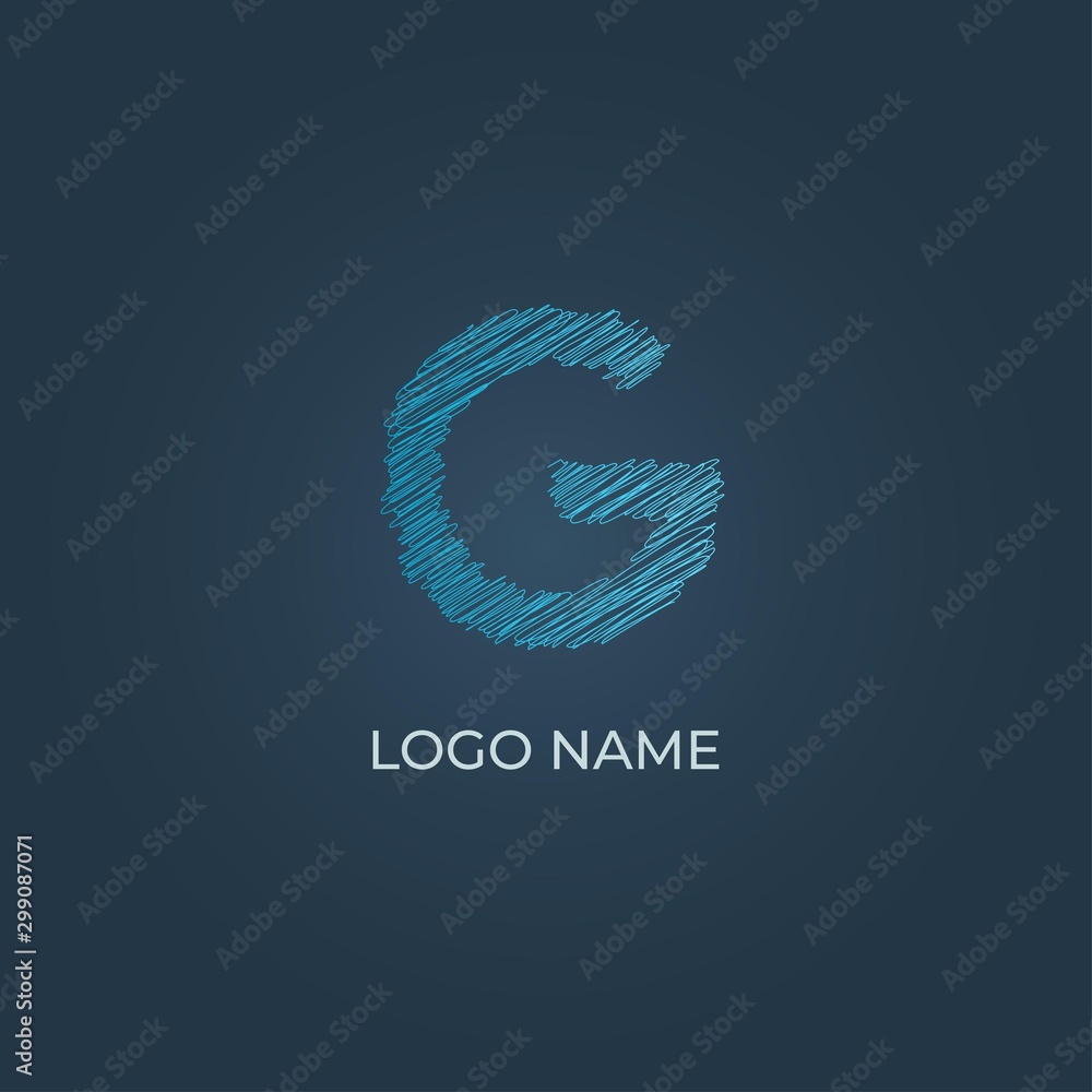 Scribble alphabet letter G with blue colour and isolated dark teal background Scribble alphabet letter G with blue colour and isolated dark teal background