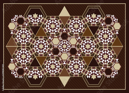 Beautiful Arabesque Abstract Wooden Mosaic Marquetry Background