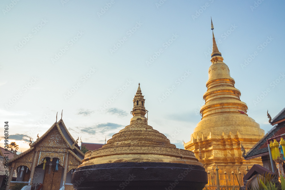 Wat Phra That Hariphunchai,Lamphun Province,Thailand,beautiful golden pagoda Lanna style