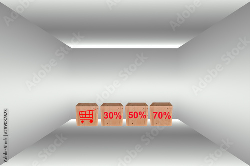 Warenkorb mit Prozentsatz Würfel - 3D Rendering