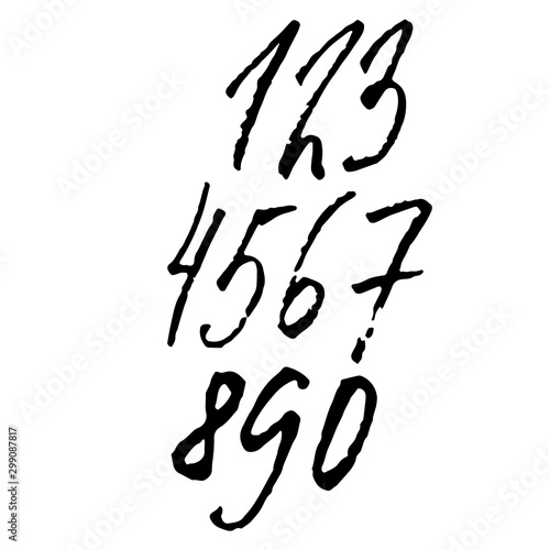 Set of grunge handdrawn numbers. Modern dry brush lettering. Vector illustration.