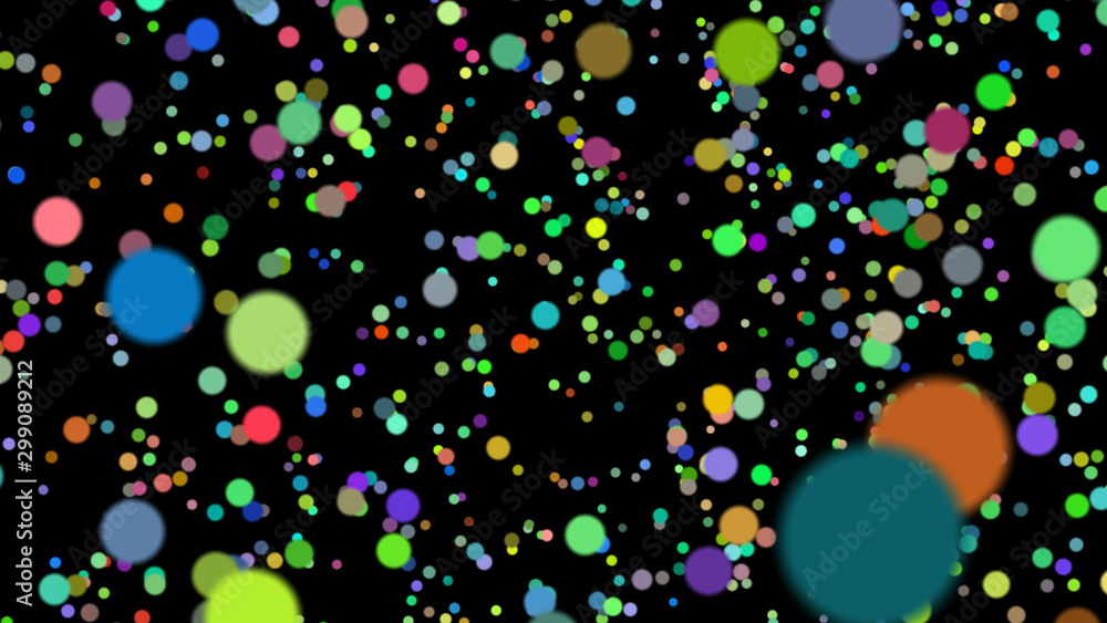 Colorful Dots . Confetti flying towards the viewer. Abstract Background. Small little colorful circles on a black background.