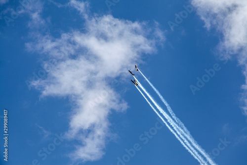 Brasilia, October 29, 2019: FAB, Brazilian Air Force, Smoke Squad, in the sky of the Brazilian capital, maneuvers and stunts in celebration of Brazil's Independence Day - September 7