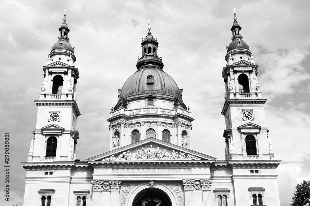Budapest Basilica. Black and white retro style.