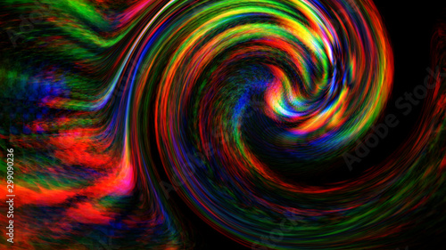 Bended Soft RGB Color Space. Twisted Light ray Backdrop. Background Visual Effect.