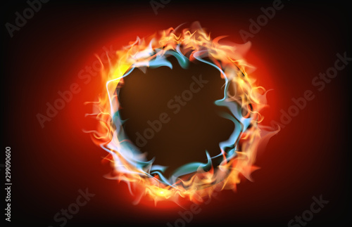 abstract background of flames fire burning hole