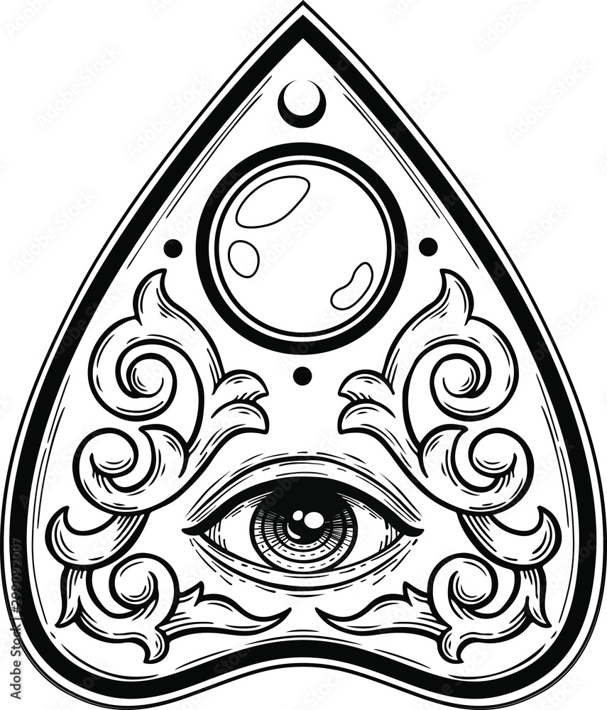 ouija planchette with eye of providence vector hand drawn illustration  tattoo sketch style isolated on white Stock Vector | Adobe Stock